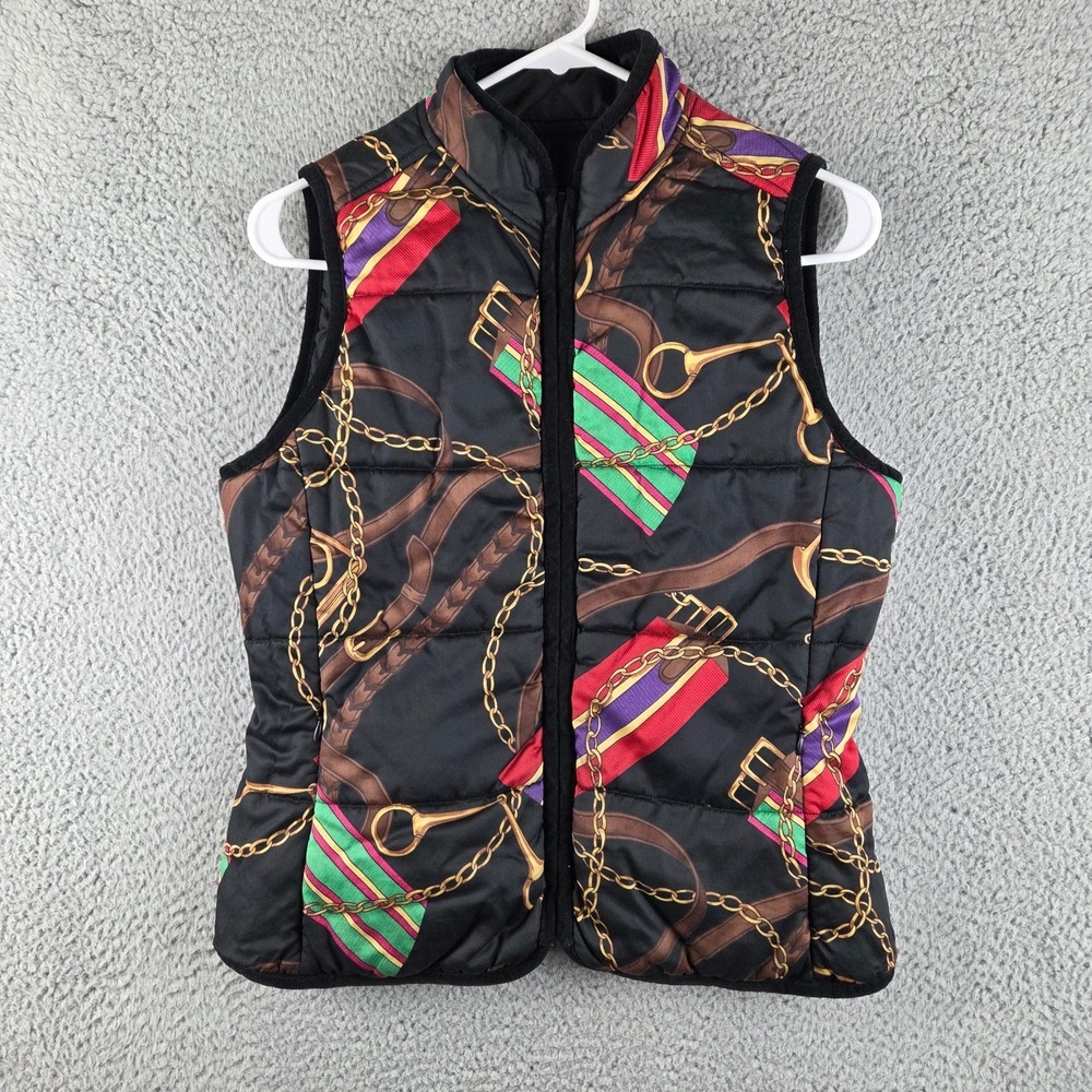 Ralph Lauren‎ Reversible Equestrian Vest Women Small Black Puffer Quilted Riding